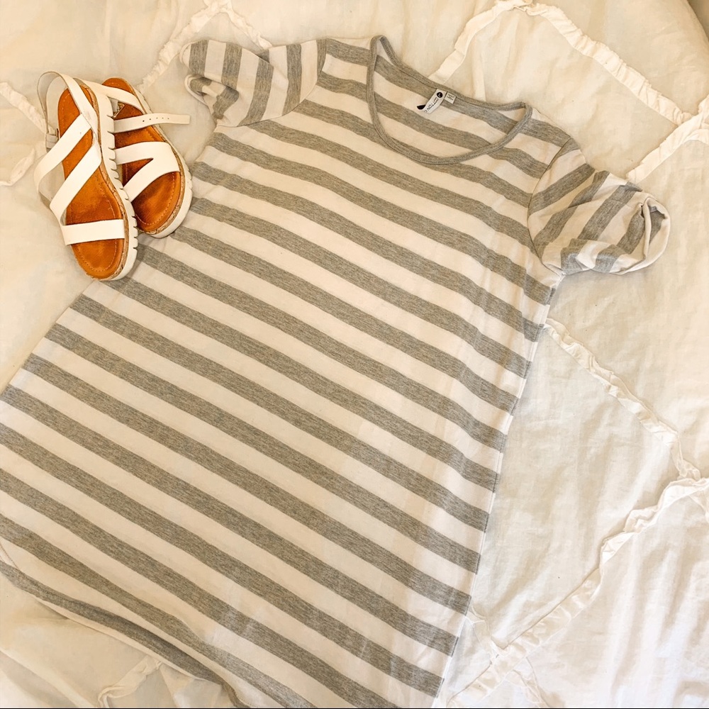 Grey & White Striped T-shirt Dress